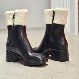 Shearling-Lined Womens Black Ankle Boots With Side Zippers & Lug Sole For Winter